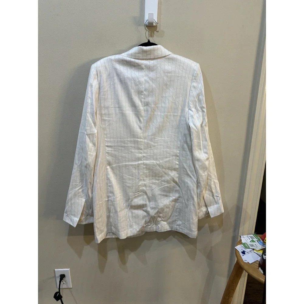 Banana Republic Relaxed Fit Pinstripe Linen Blazer Size 14 Tall 90's